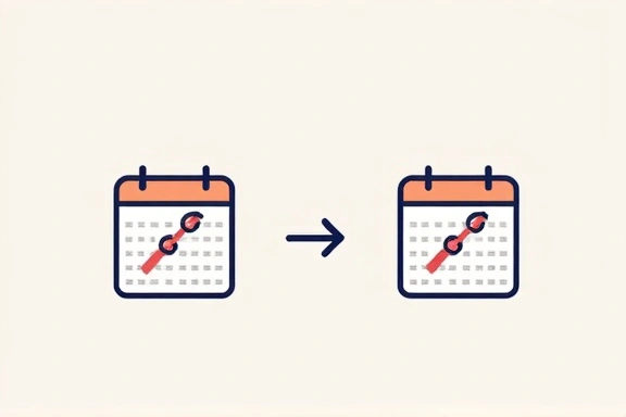 A calendar with a crossed-out date and an arrow pointing to a new date, symbolizing rescheduling.
