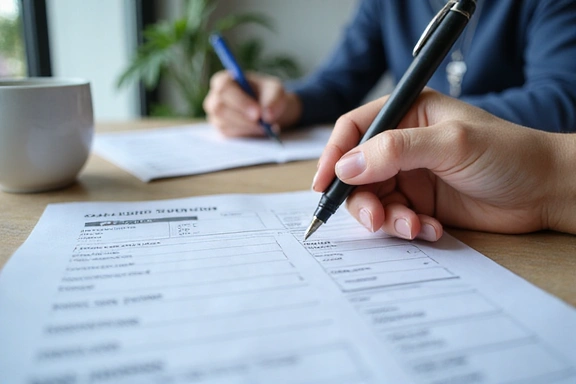 A close-up of a hand writing notes on a consultation form.