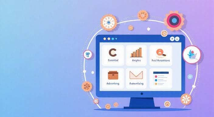 Illustration of various types of cookies on a digital interface, representing different functions like analytics, essential, and advertising.