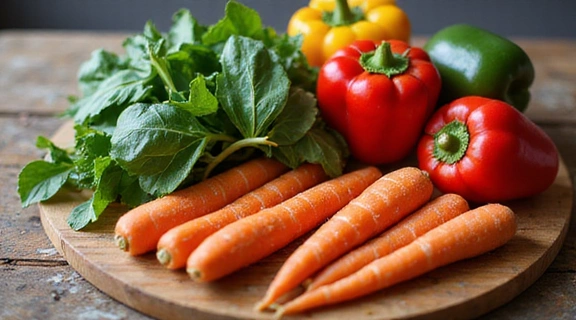 Image of colorful fresh vegetables on a cutting board