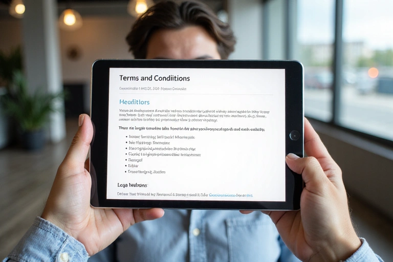 Person reading terms and conditions on a tablet