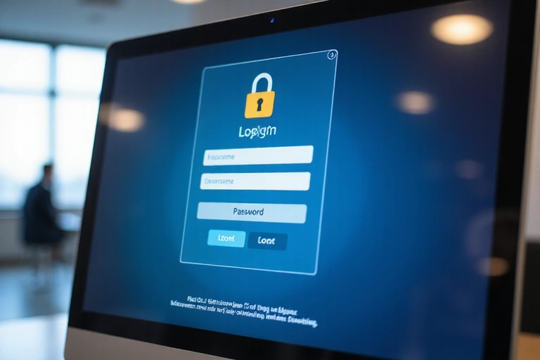 Secure user account login interface on a computer screen