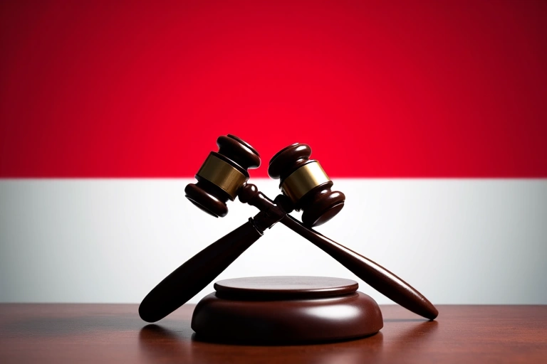 Indonesian flag with legal gavels